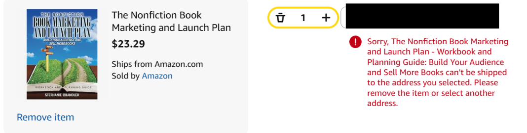 Amazon Error - Book can't be shipped to the address you selected